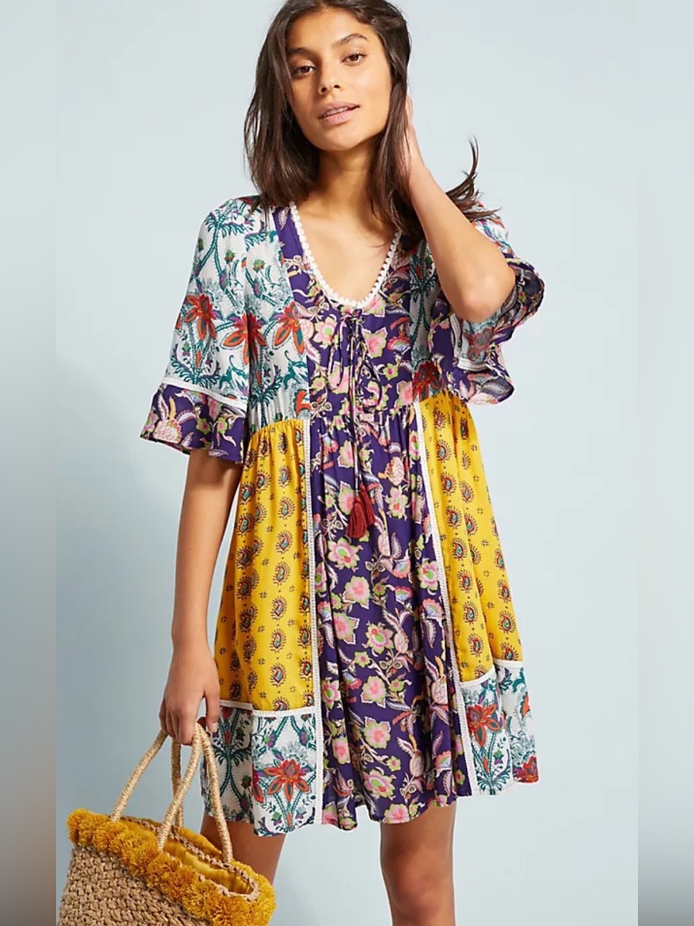 Anthro LILKA patchwork trapeze mini dress
